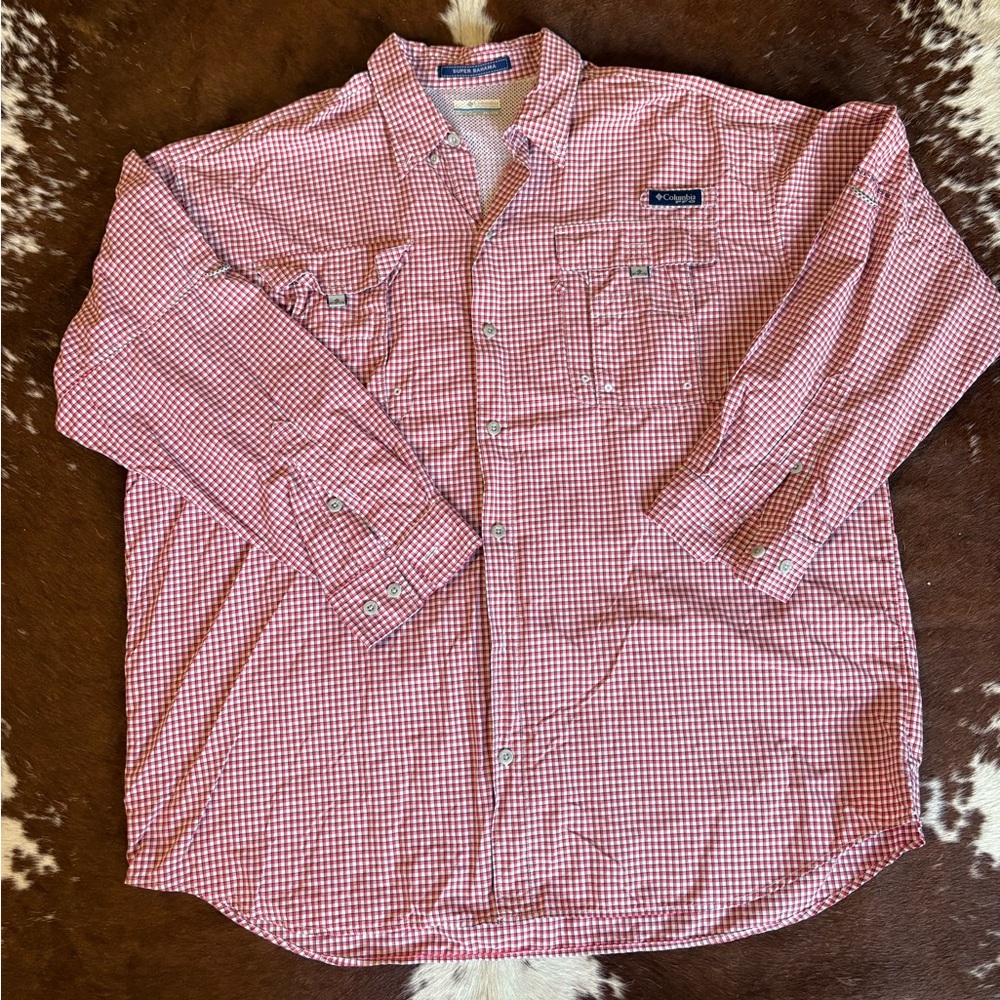 Columbia Men's Red Plaid Button Down Shirt